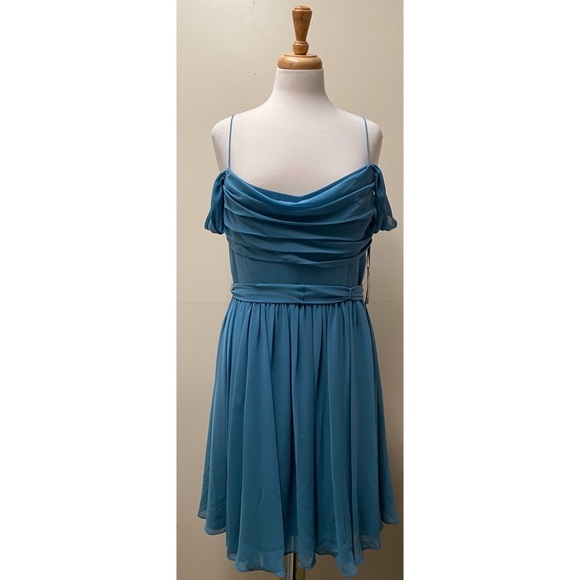 Vera Wang Off-the-Shoulder Charmeuse Dress - Picture 4 of 7